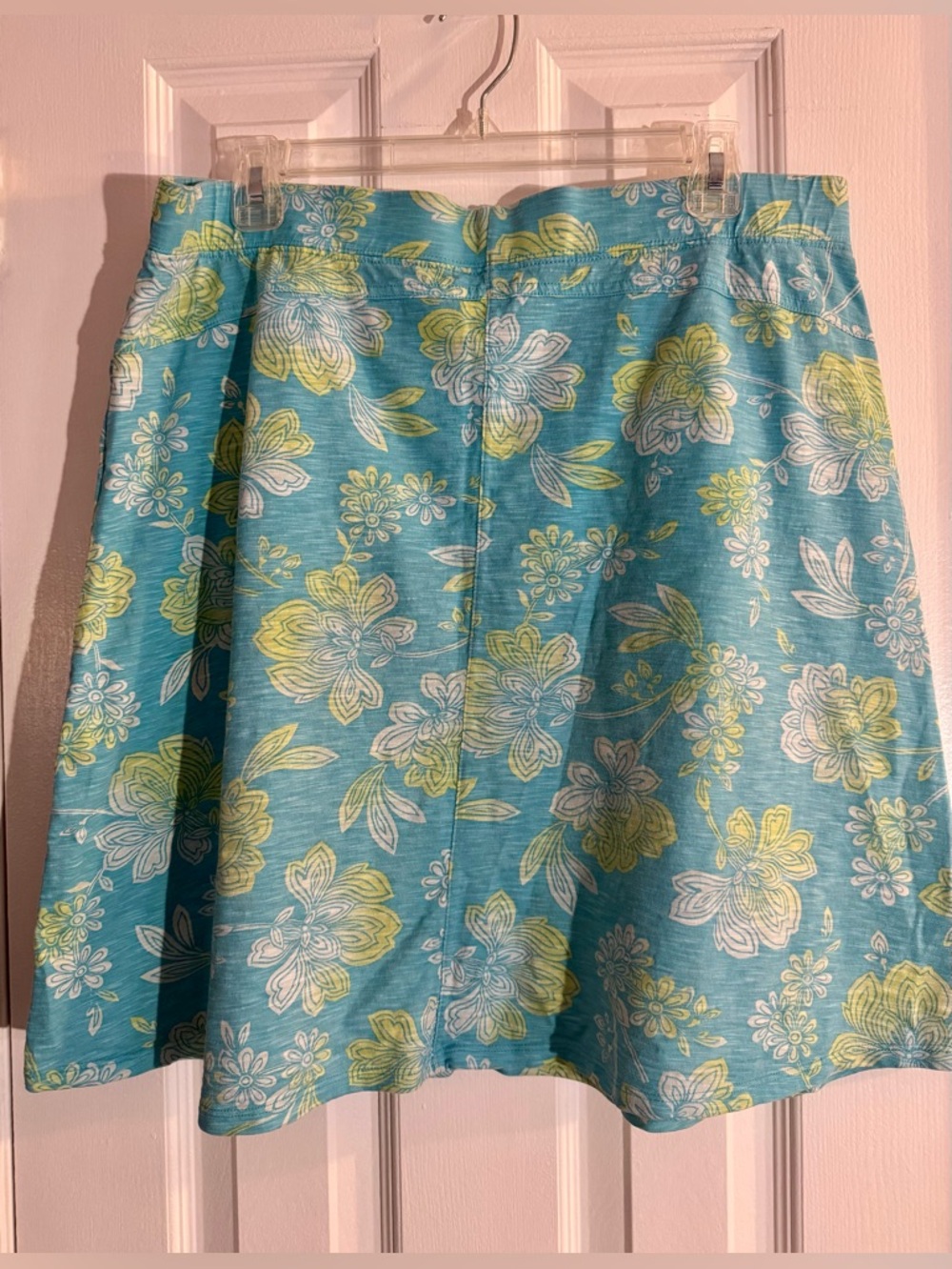 J. Jill Organic Cotton Turquoise Yellow Floral A-Line Skirt - Size L - Picture 6 of 9